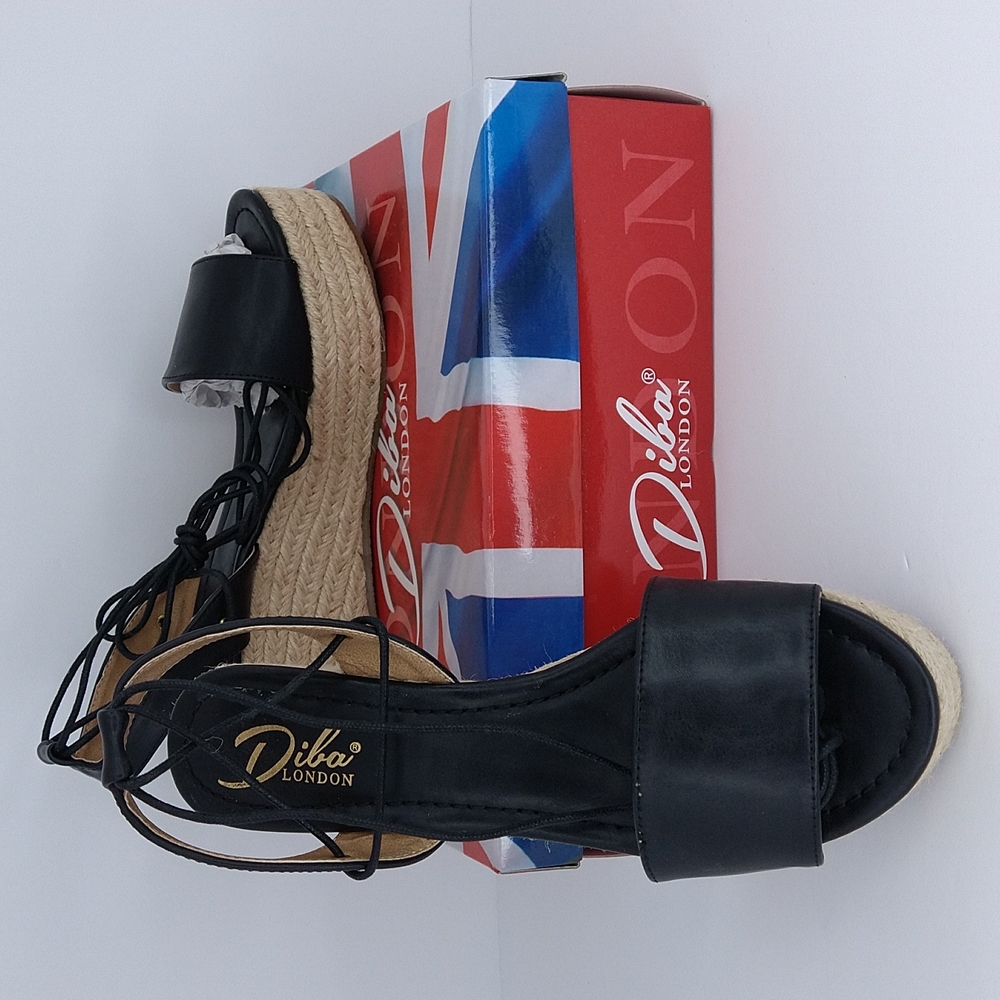 Women Black Ankle Strap Wedge Size: 9